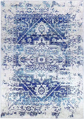 Valencia Distressed Navy White Traditional Non-Slip Rug - ANGE09