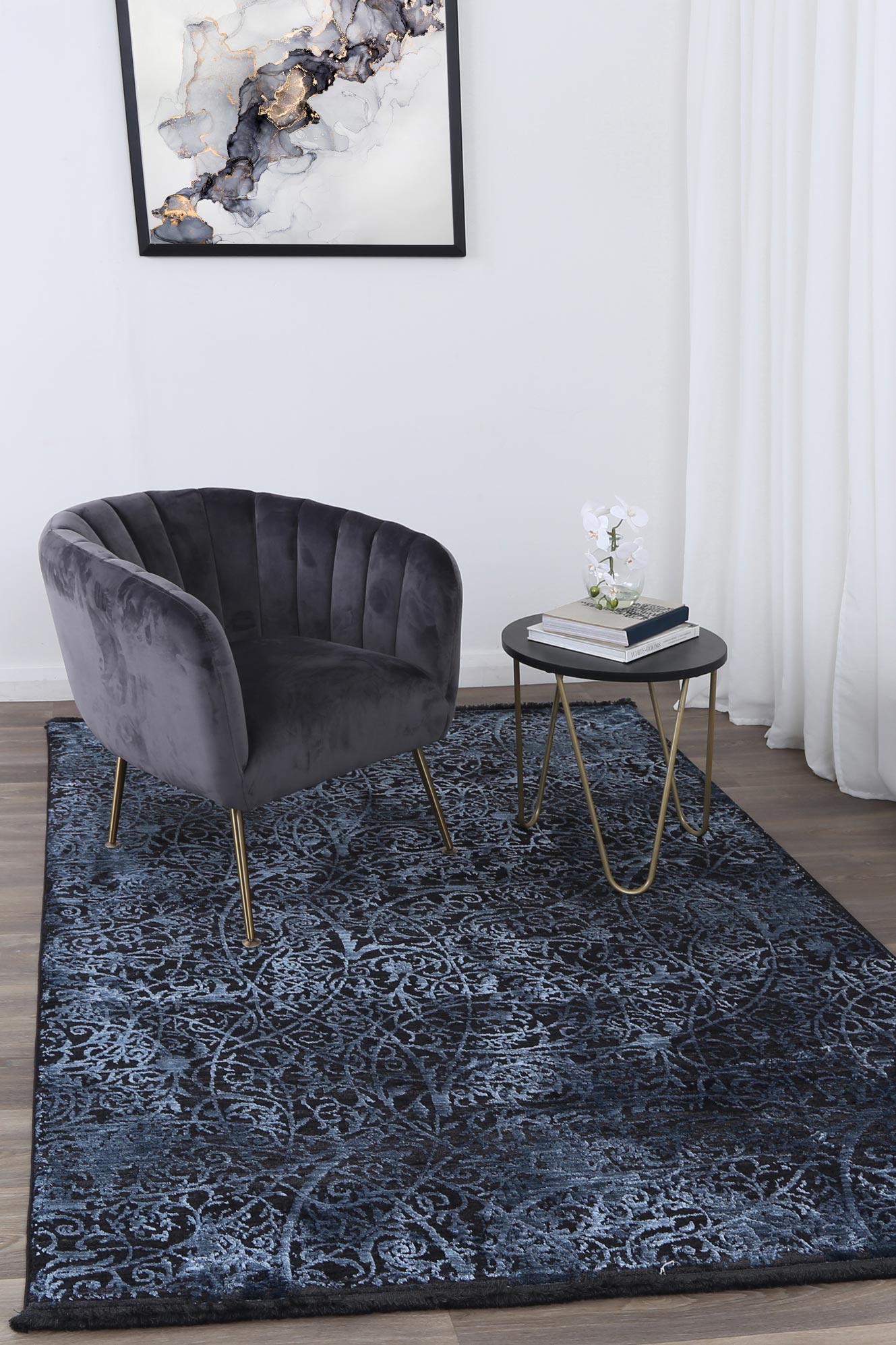 Mykonos Intricate Floral Blue Rug