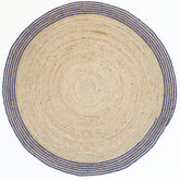 Brenna Navy Blue Natural Round Boarder Rug