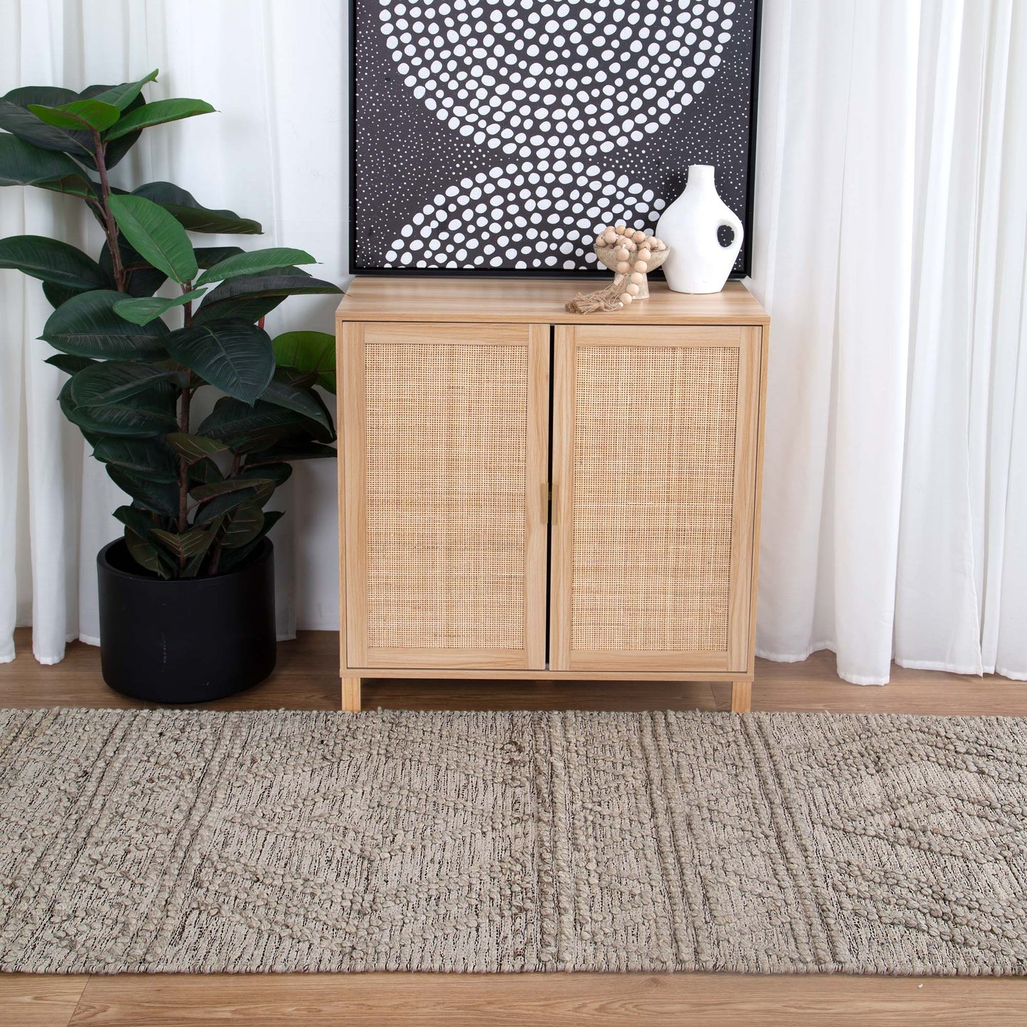 Shoreline Lattice Tribal Ash Wool Rug