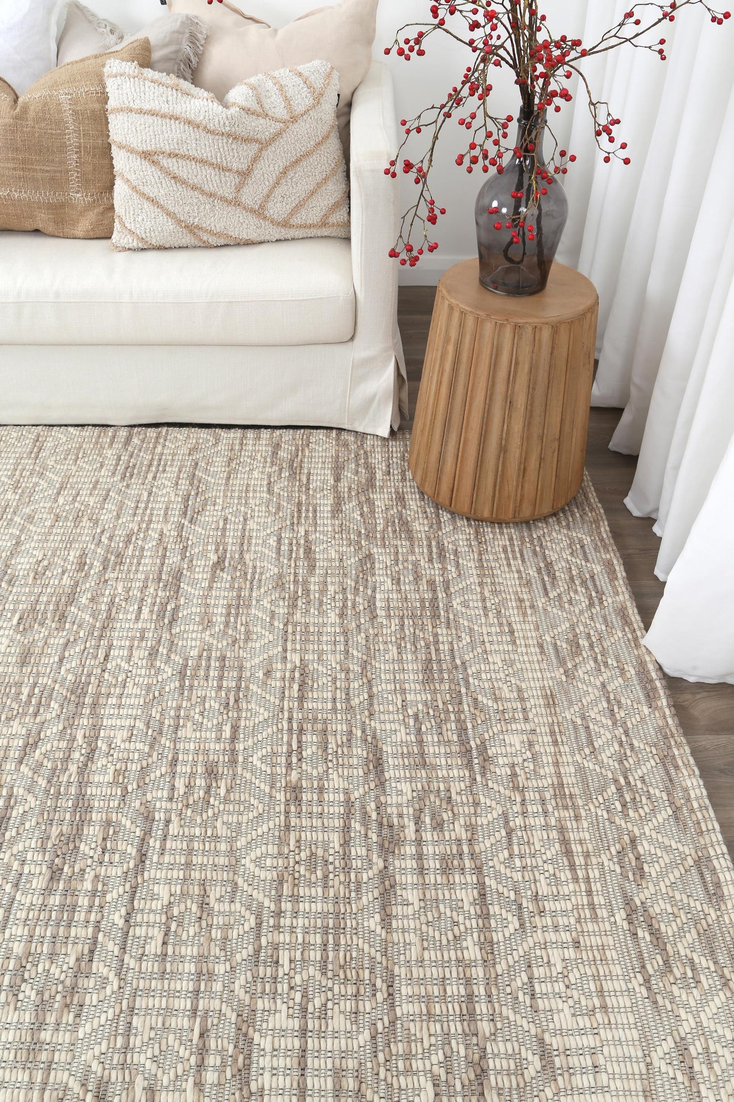 Bellora Geometric Beige Wool Rug