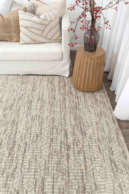 Bellora Geometric Beige Wool Rug