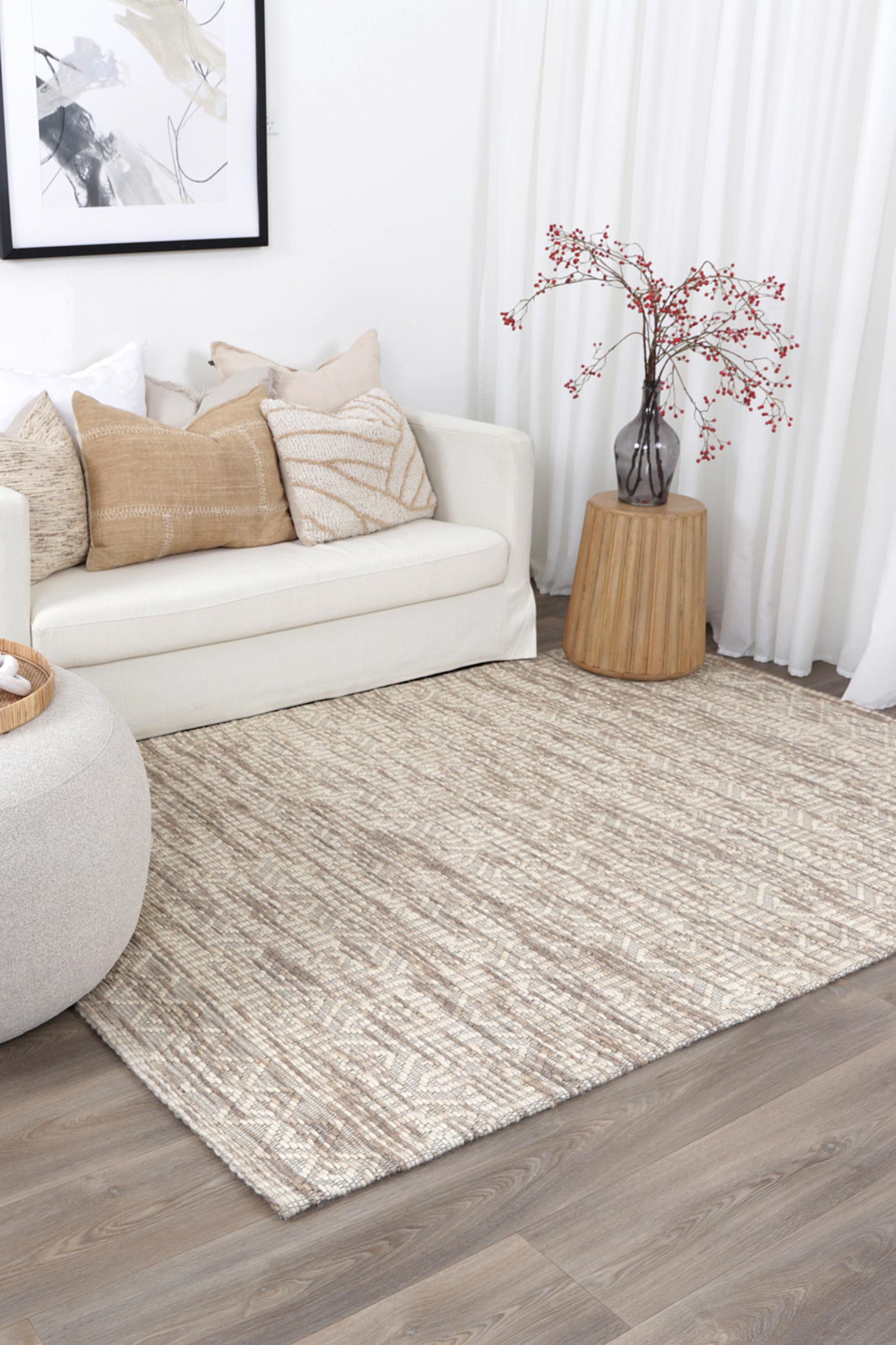 Bellora Geometric Beige Wool Rug