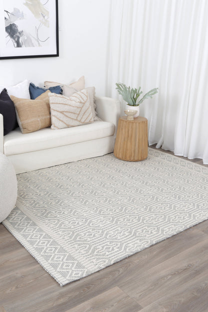 Bellora Geometric Light Grey Wool Rug