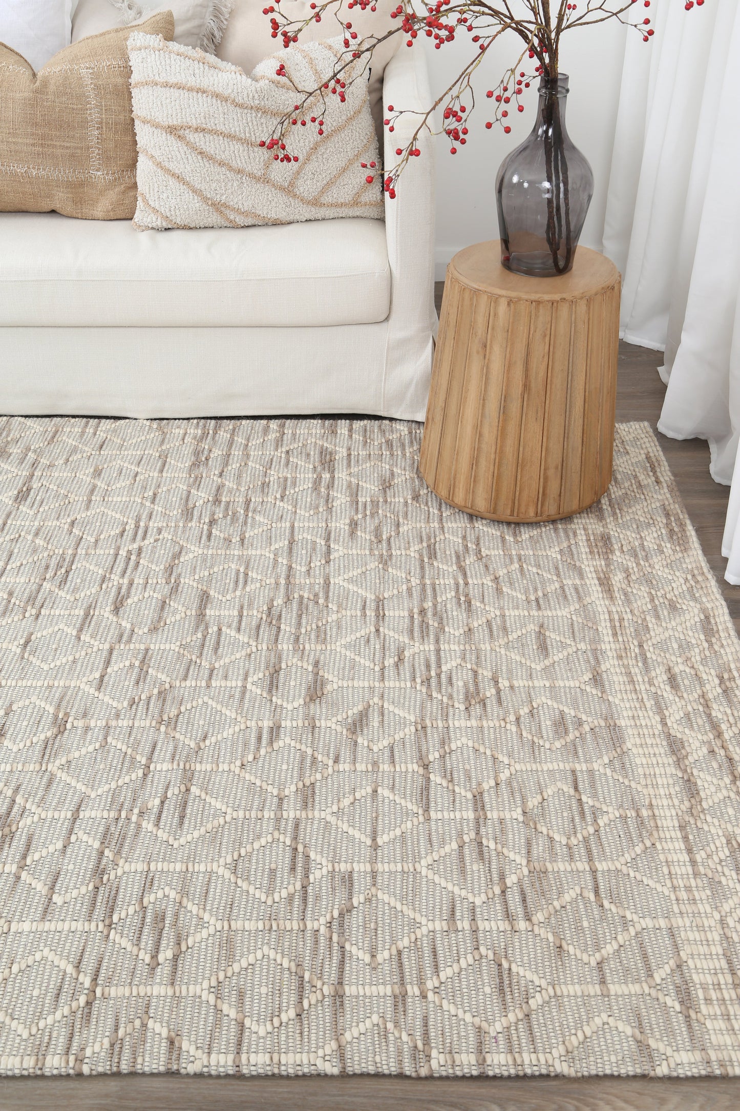 Bellora Lattice Beige Wool Rug
