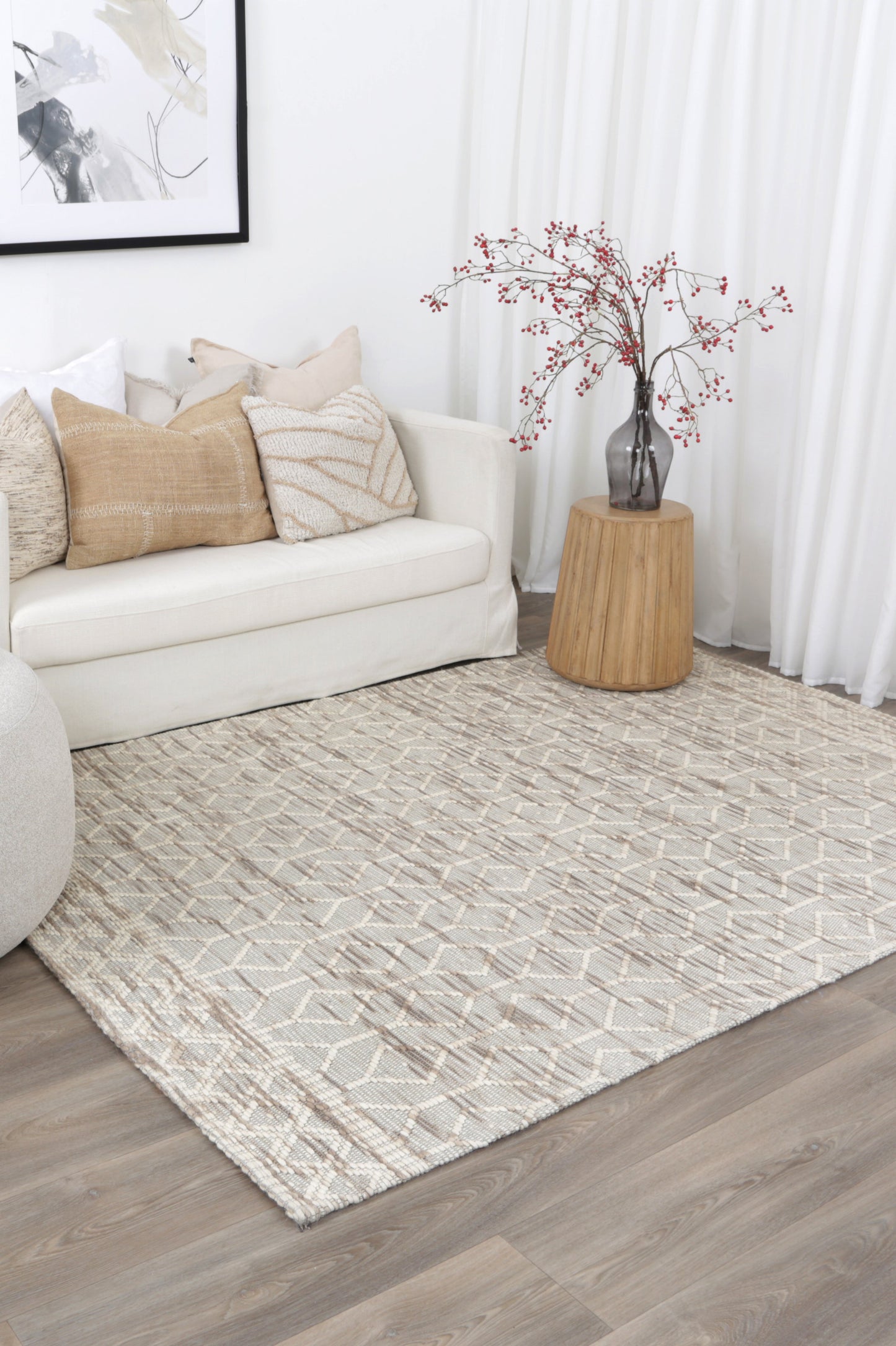 Bellora Lattice Beige Wool Rug