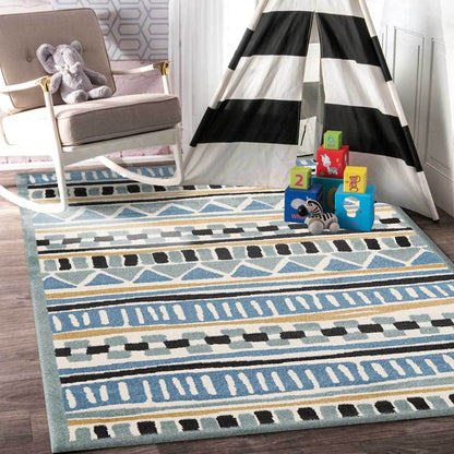Stilo  Blue and Yellow Tribal Kids Rug