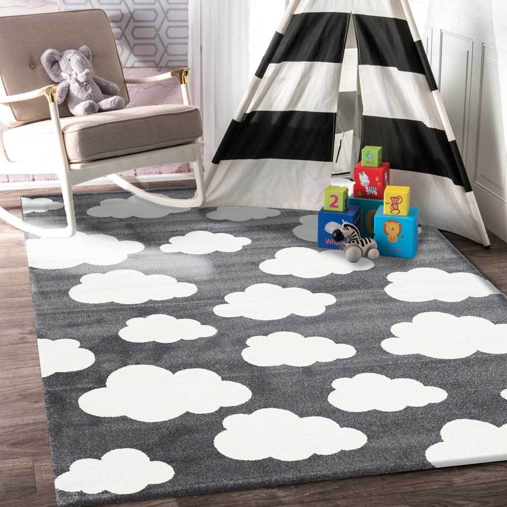 Stilo  Dark Grey and White Cloud Kids Rug