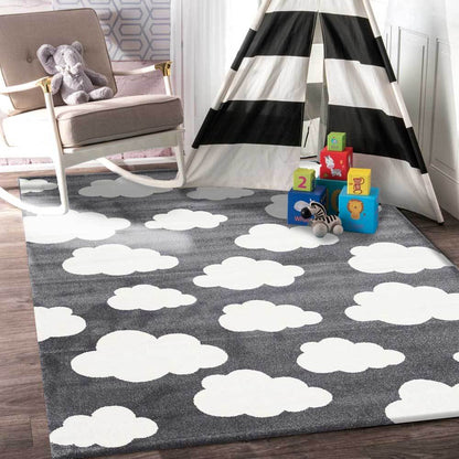 Stilo  Dark Grey and White Cloud Kids Rug