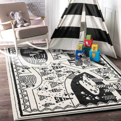 Stilo  Black and White Kids Camping Adventure Kids Rug