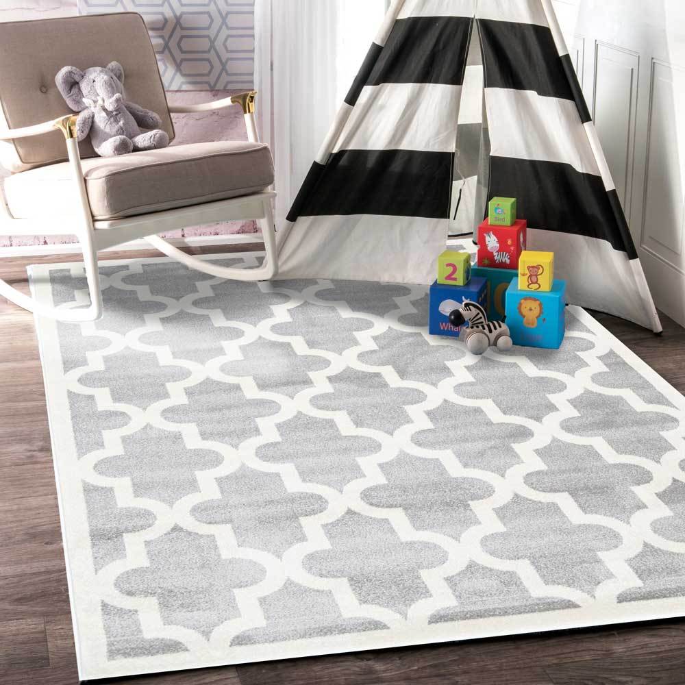 Stilo  Light Grey and White Lattice Pattern Kids Rug