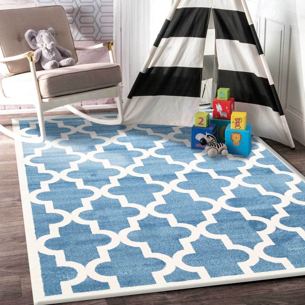 Stilo  Blue and White Lattice Pattern Kids Rug