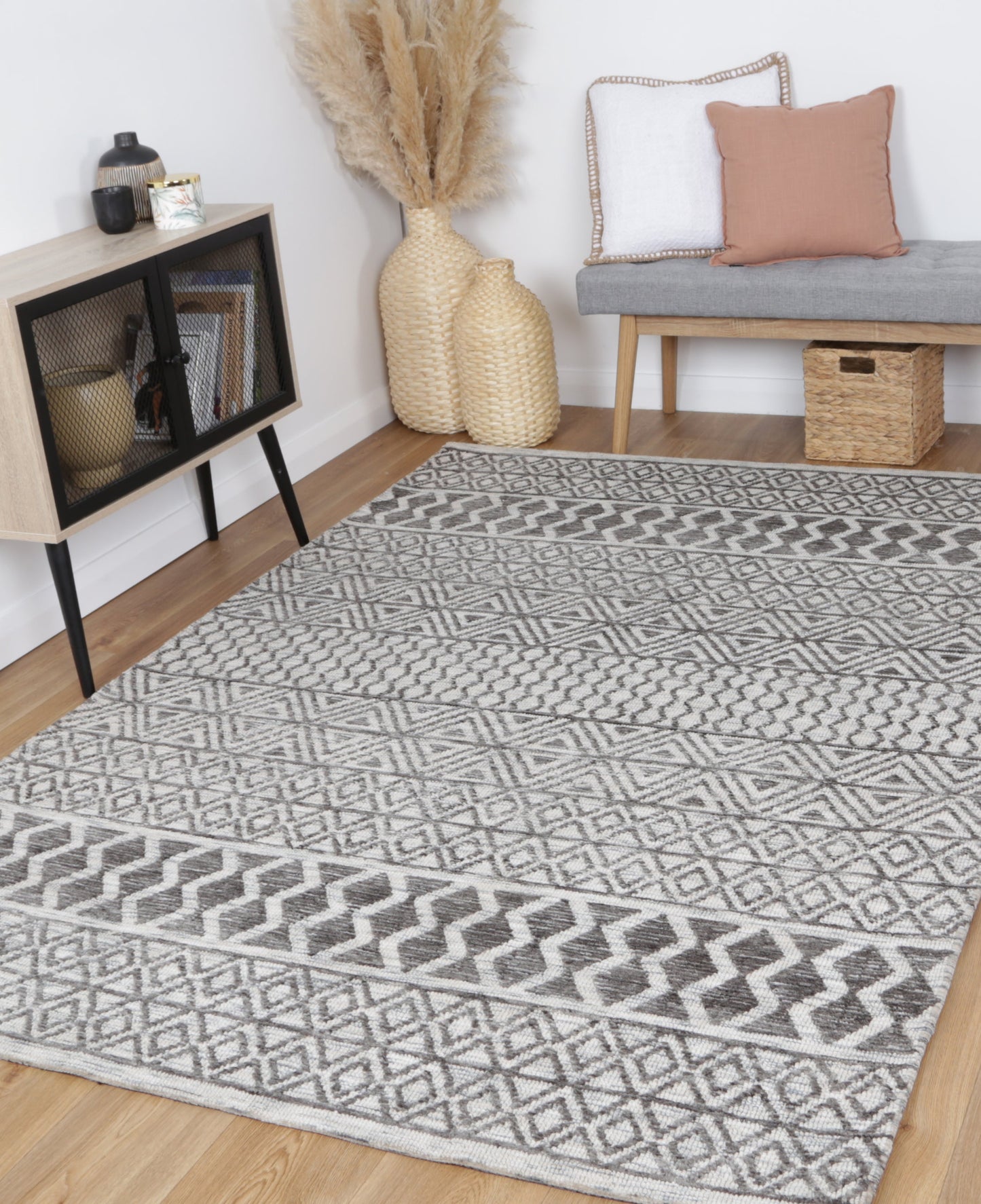 Estra Ramdass Charcoal & Beige Cotton Blend Rug