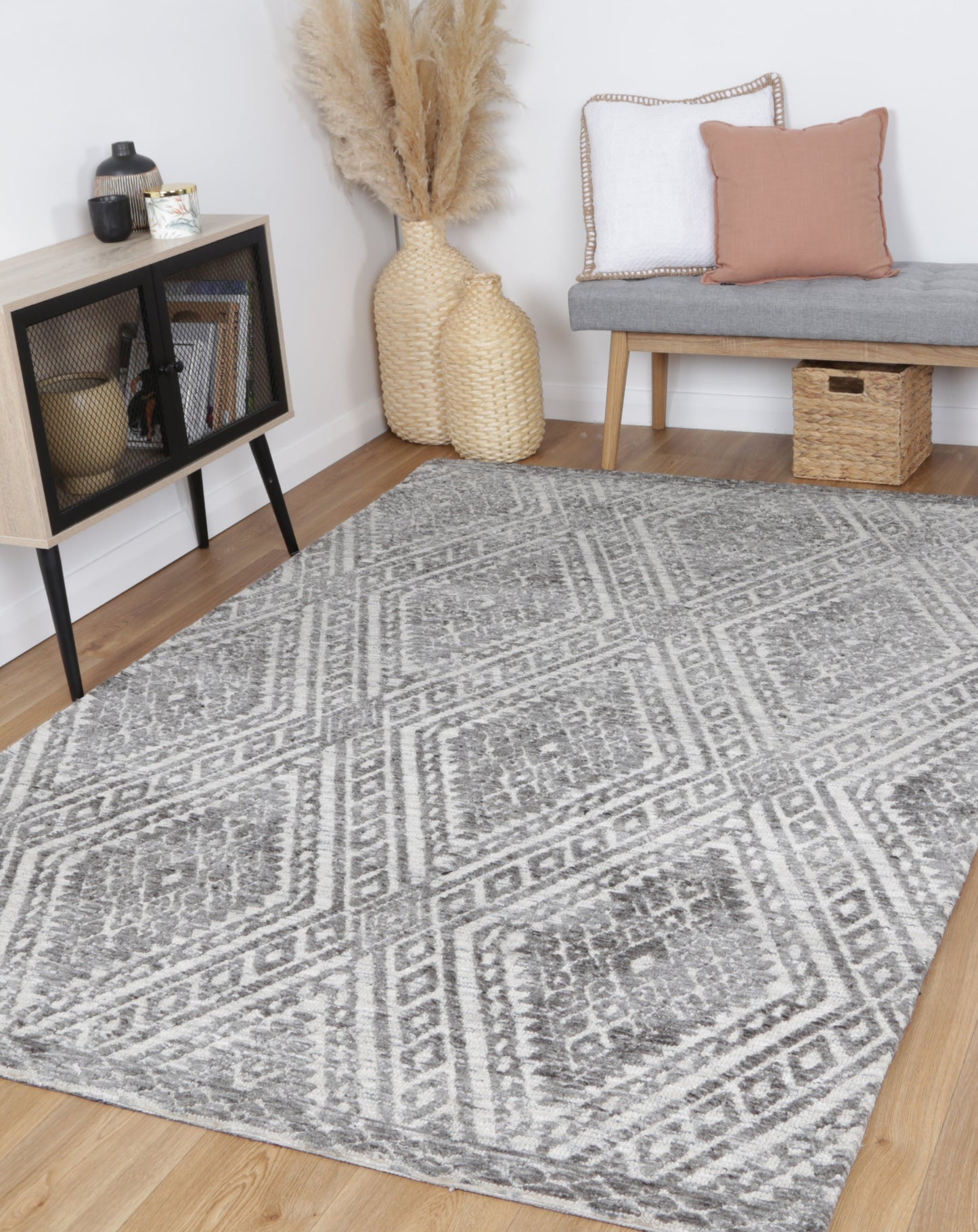 Estra Majitha Charcoal & Beige Cotton Blend Rug