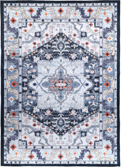 Valencia Navy Multi Medallion Non-Slip Rug - ANGE01