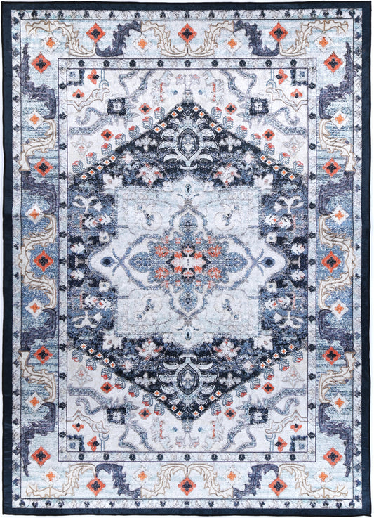 Valencia Navy Multi Medallion Non-Slip Rug - ANGE01
