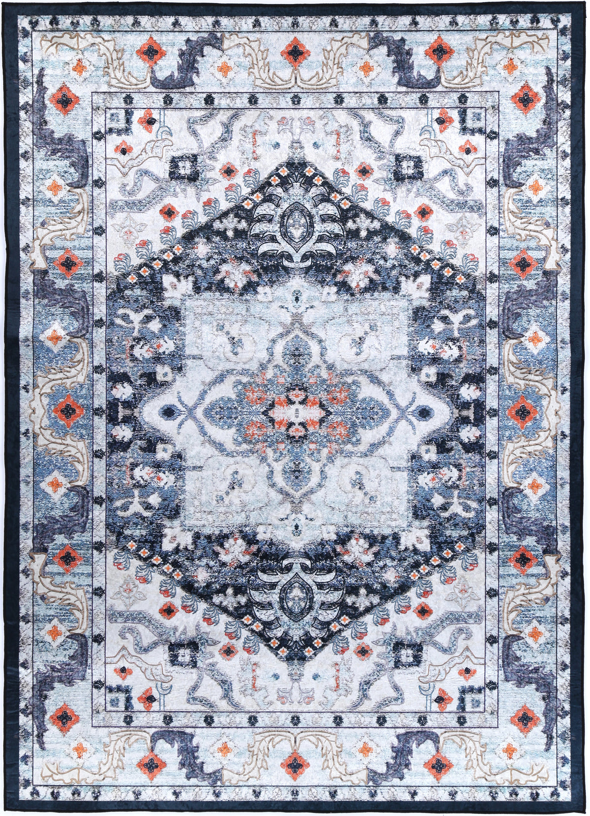 Valencia Navy Multi Medallion Non-Slip Rug - ANGE01