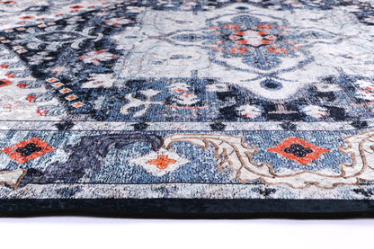 Valencia Navy Multi Medallion Non-Slip Rug - ANGE01