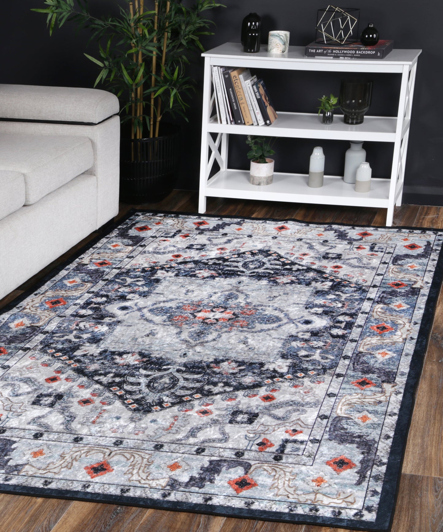 Valencia Navy Multi Medallion Non-Slip Rug - ANGE01