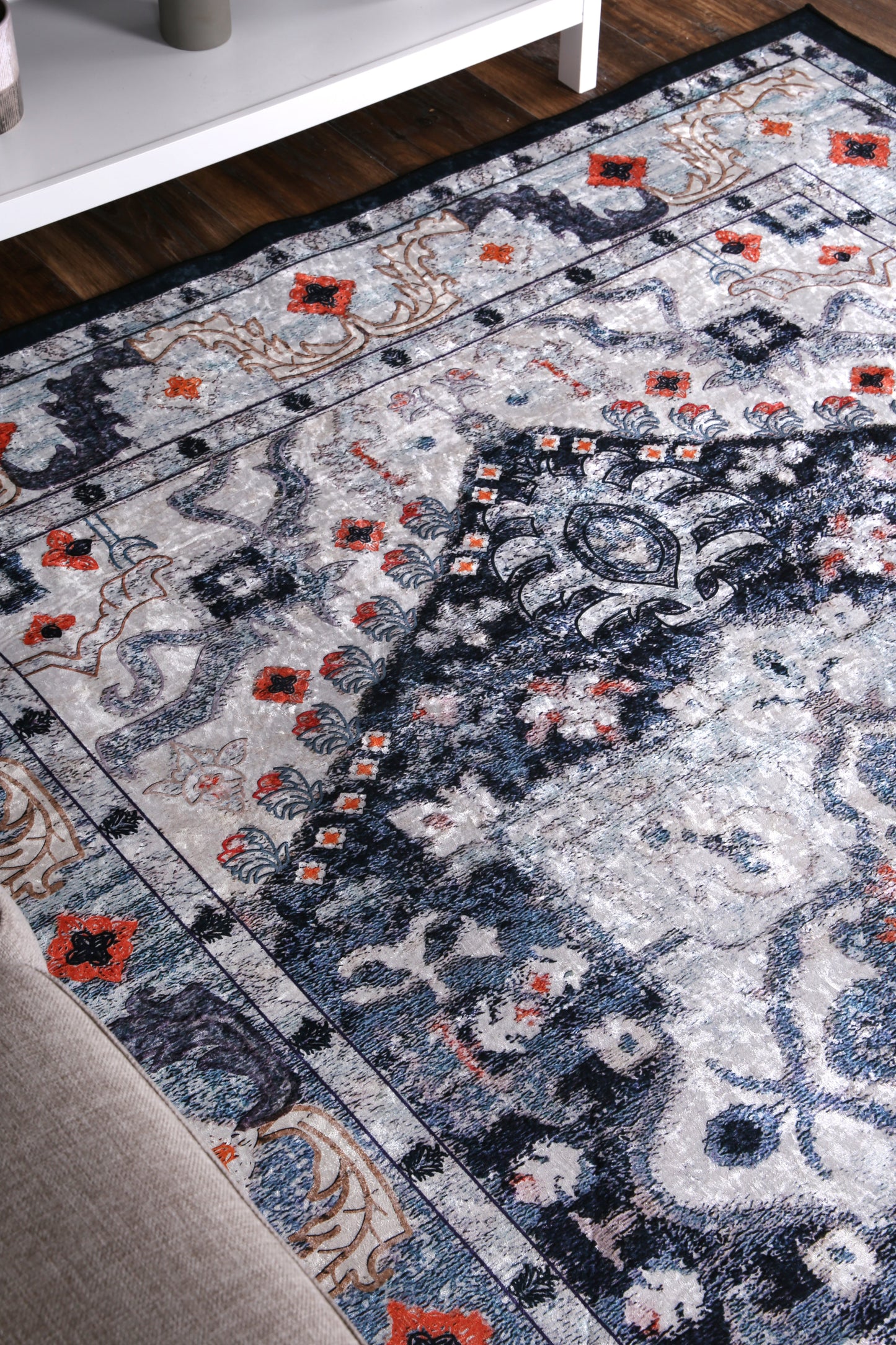 Valencia Navy Multi Medallion Non-Slip Rug - ANGE01