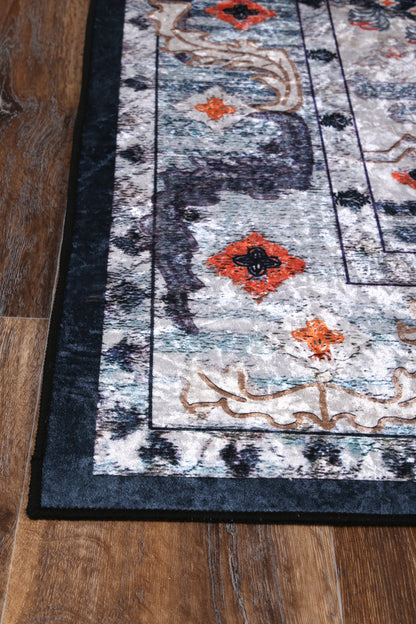 Valencia Navy Multi Medallion Non-Slip Rug - ANGE01