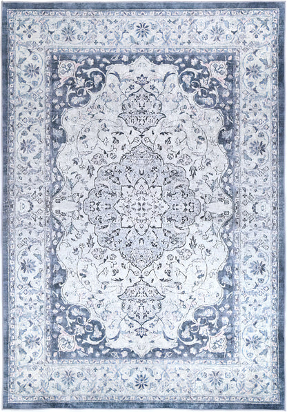 Valencia Navy Medallion Non-Slip Rug - ANGE02