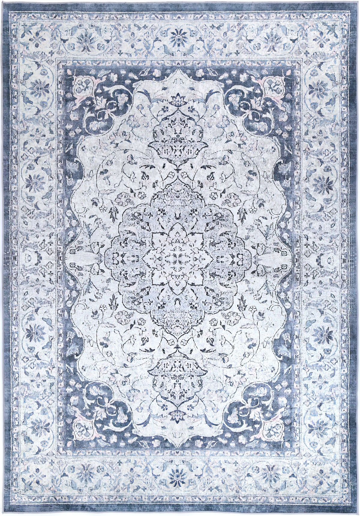 Valencia Navy Medallion Non-Slip Rug - ANGE02