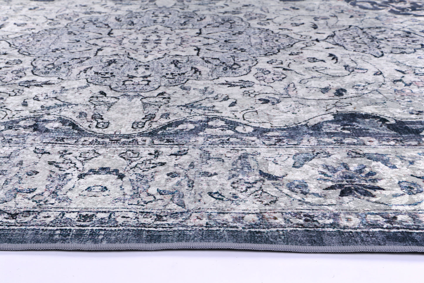 Valencia Navy Medallion Non-Slip Rug - ANGE02