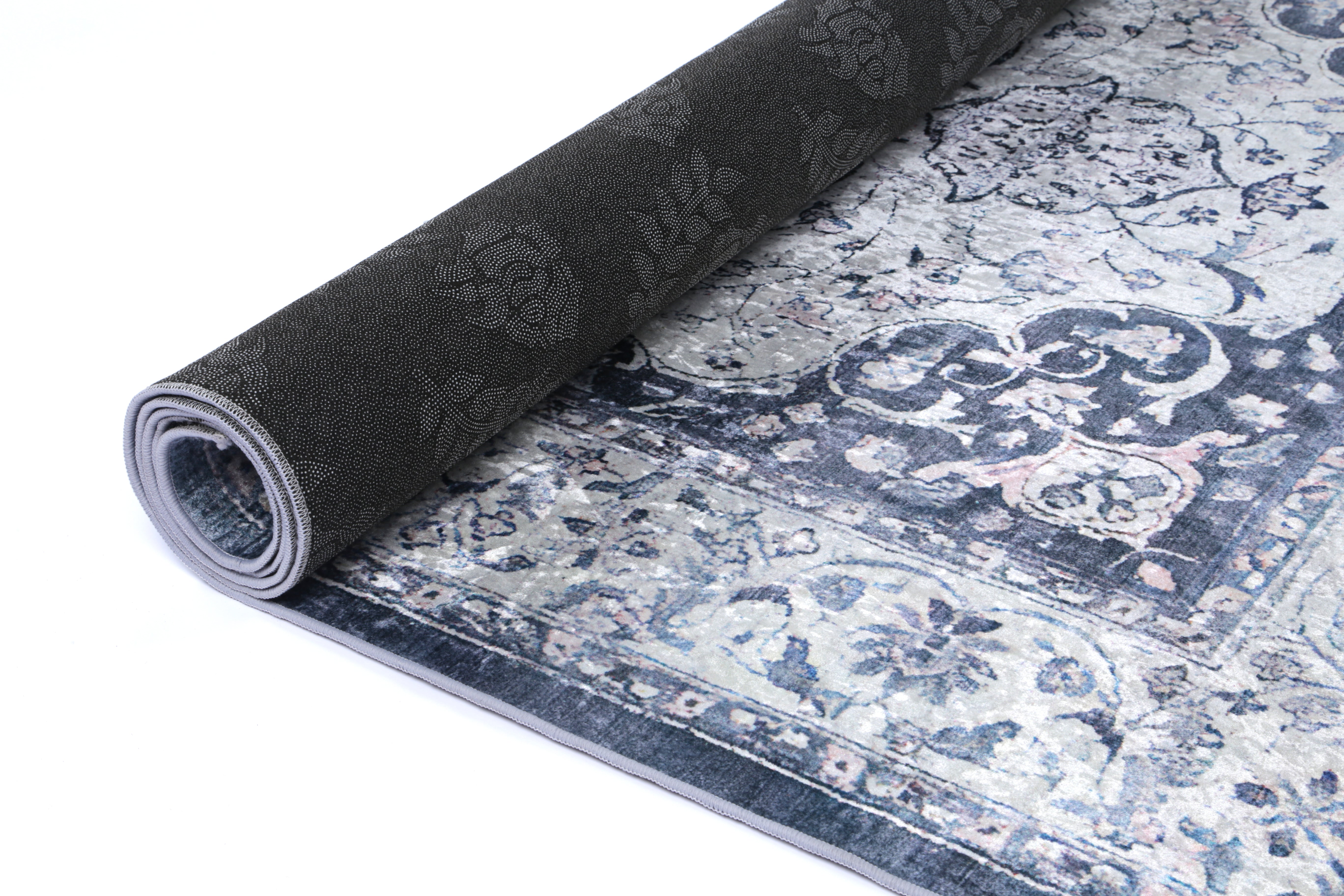 Valencia Navy Medallion Non-Slip Rug - ANGE02