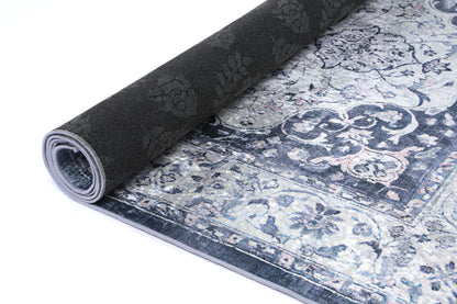 Valencia Navy Medallion Non-Slip Rug - ANGE02