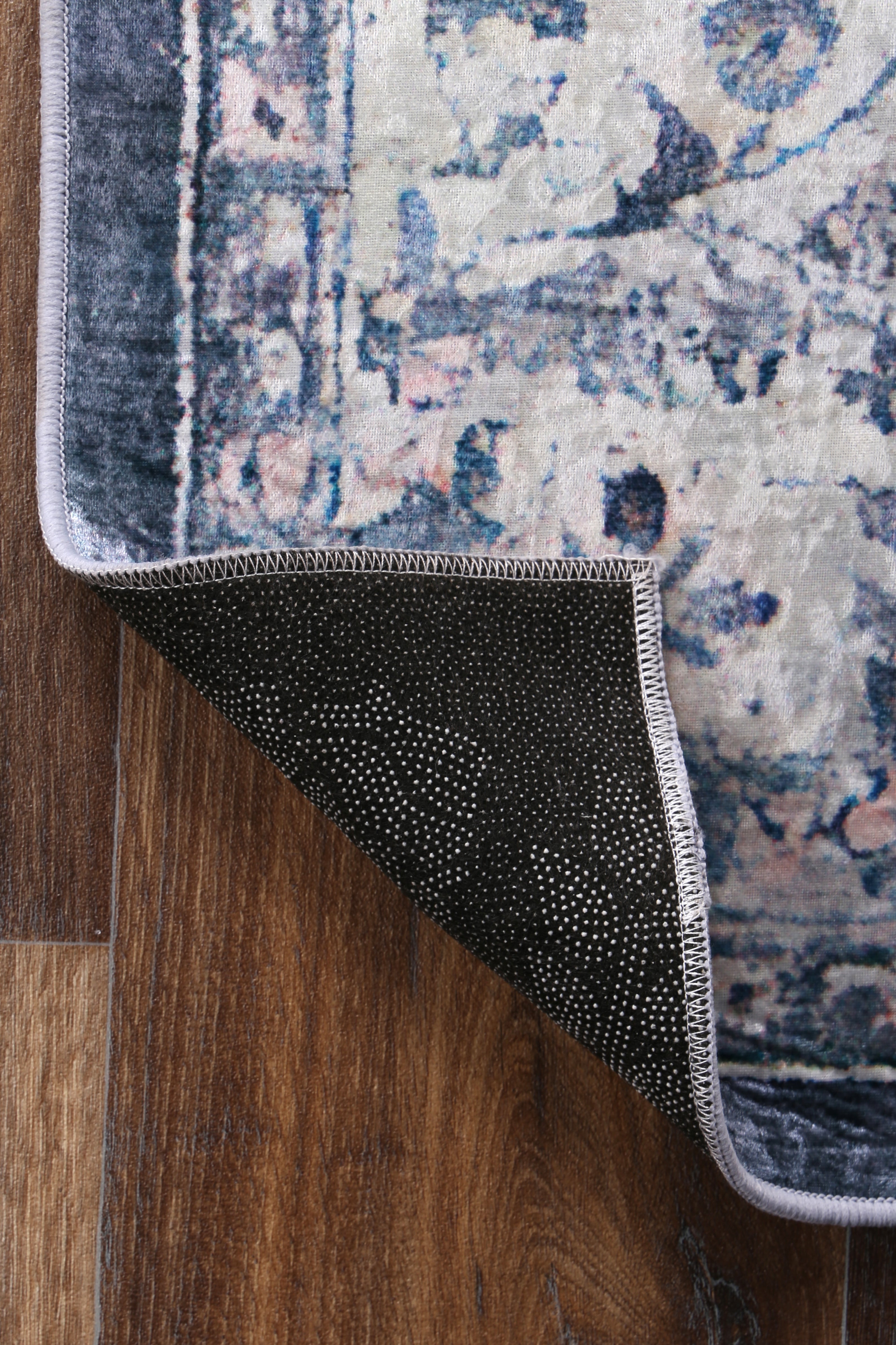 Valencia Navy Medallion Non-Slip Rug - ANGE02