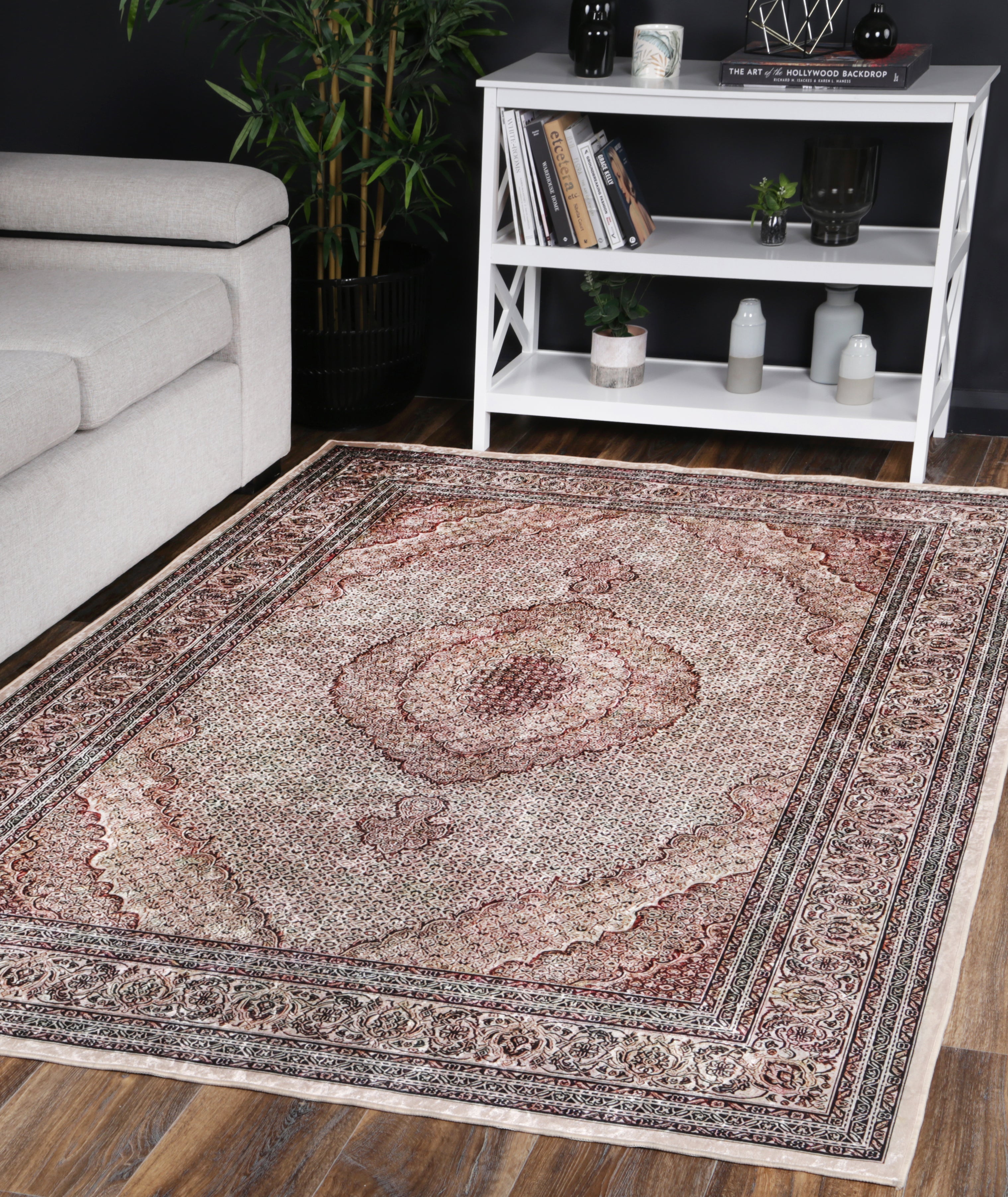 Valencia Medallion Red Non-Slip Rug - ANGE04
