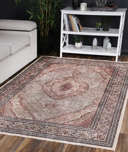 Valencia Medallion Red Non-Slip Rug - ANGE04