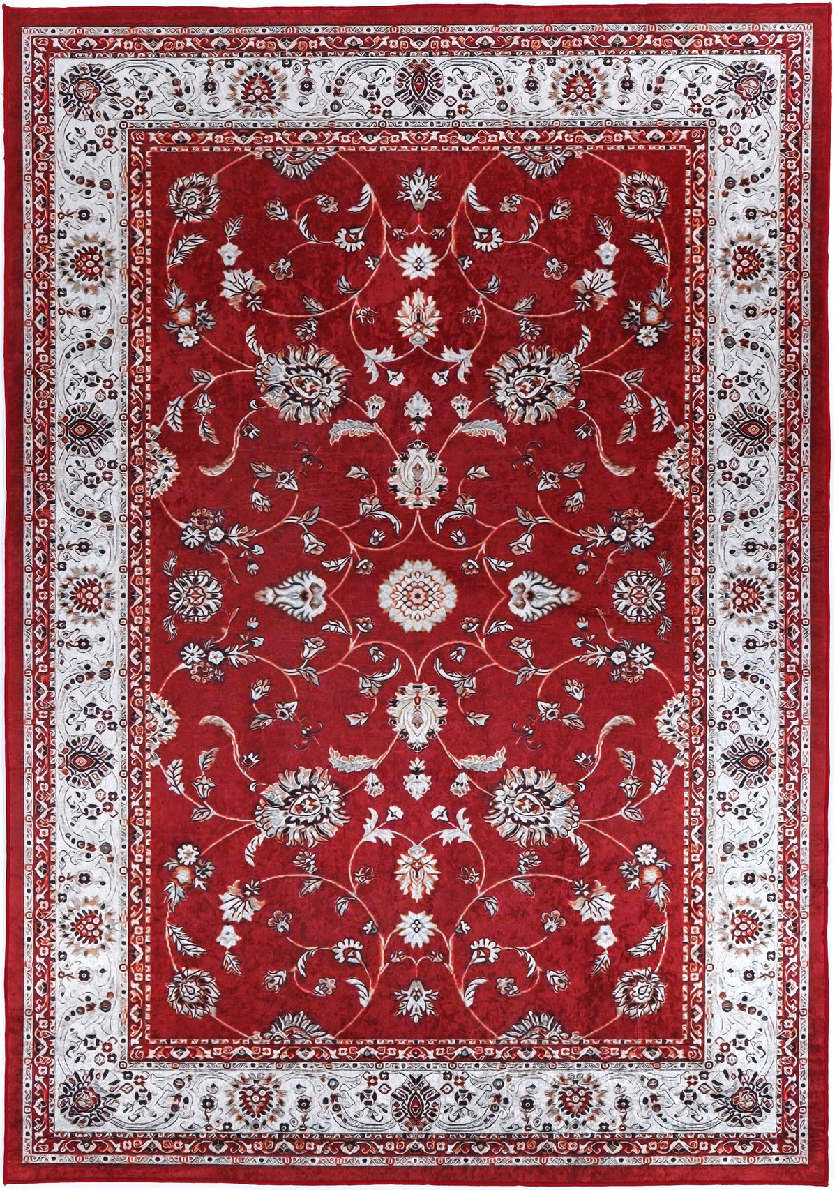 Valencia Traditional Floral Border Red Non-Slip Rug - ANGE07