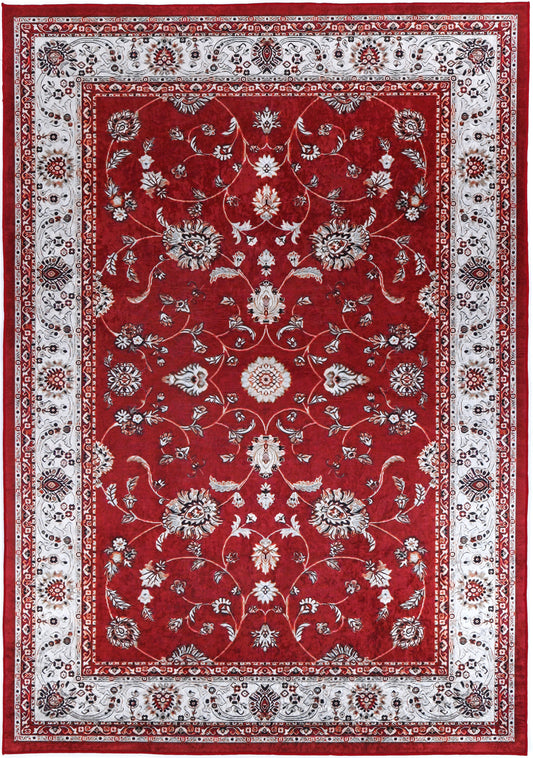 Valencia Traditional Floral Border Red Non-Slip Rug - ANGE07