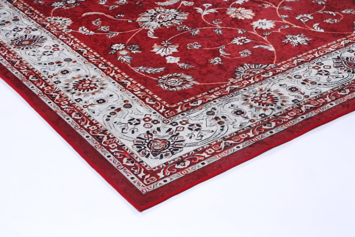 Valencia Traditional Floral Border Red Non-Slip Rug - ANGE07