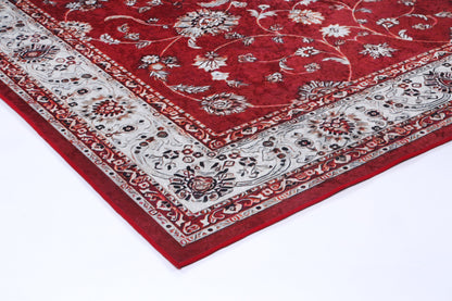 Valencia Traditional Floral Border Red Non-Slip Rug - ANGE07