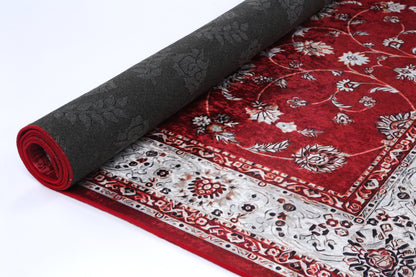 Valencia Traditional Floral Border Red Non-Slip Rug - ANGE07