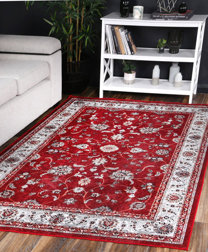 Valencia Traditional Floral Border Red Non-Slip Rug - ANGE07