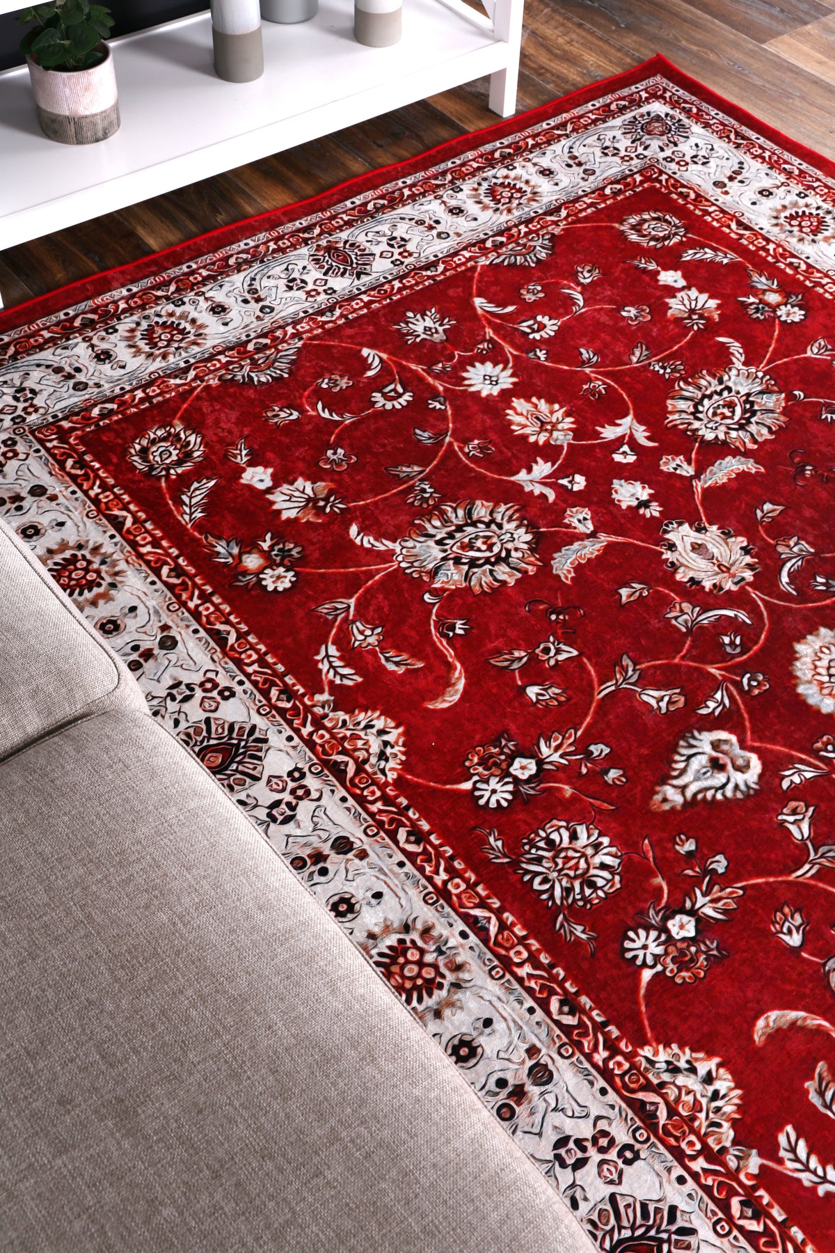 Valencia Traditional Floral Border Red Non-Slip Rug - ANGE07