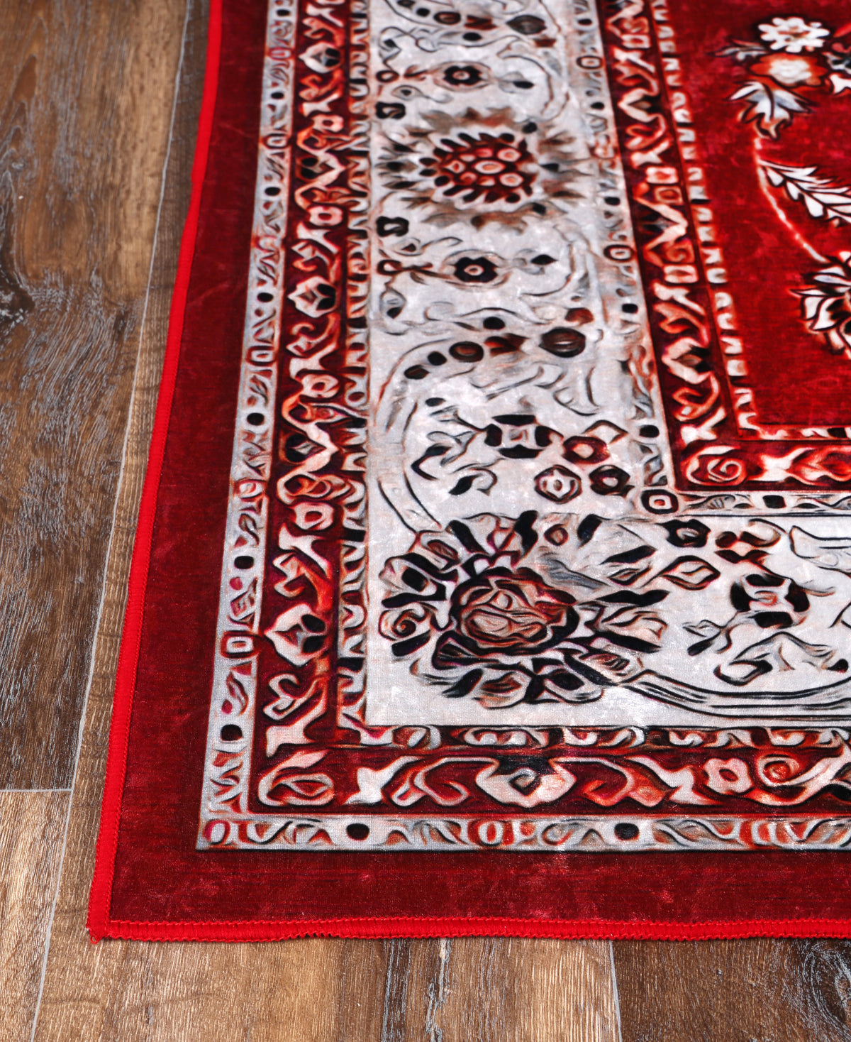 Valencia Traditional Floral Border Red Non-Slip Rug - ANGE07