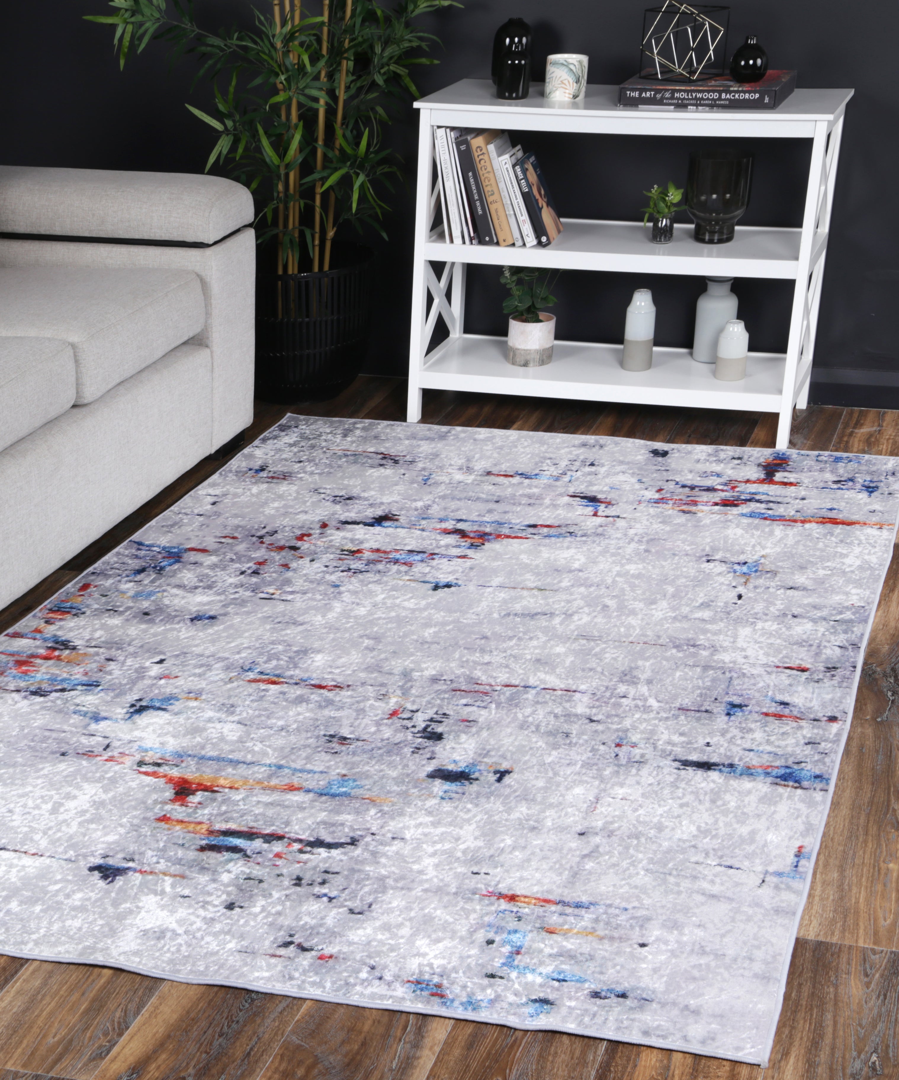 Valencia Painting Grey Multi Non-Slip Rug - ANGE08