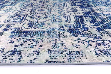 Valencia Distressed Navy White Traditional Non-Slip Rug - ANGE09