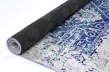 Valencia Distressed Navy White Traditional Non-Slip Rug - ANGE09