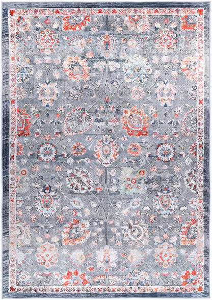 Valencia Distressed Floral Grey Multi Non-Slip Rug - ANGE12