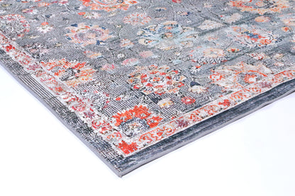 Valencia Distressed Floral Grey Multi Non-Slip Rug - ANGE12