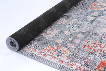Valencia Distressed Floral Grey Multi Non-Slip Rug - ANGE12