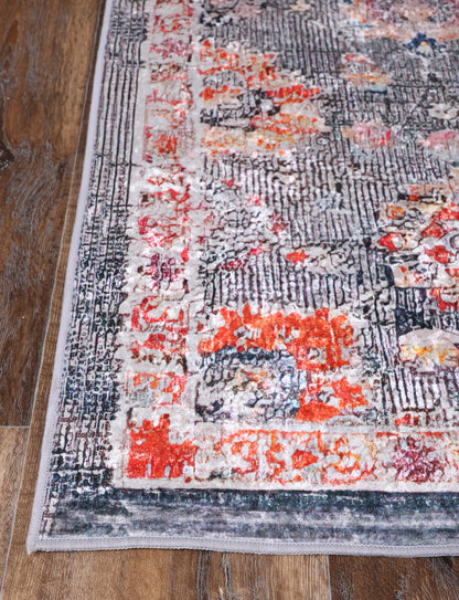 Valencia Distressed Floral Grey Multi Non-Slip Rug - ANGE12