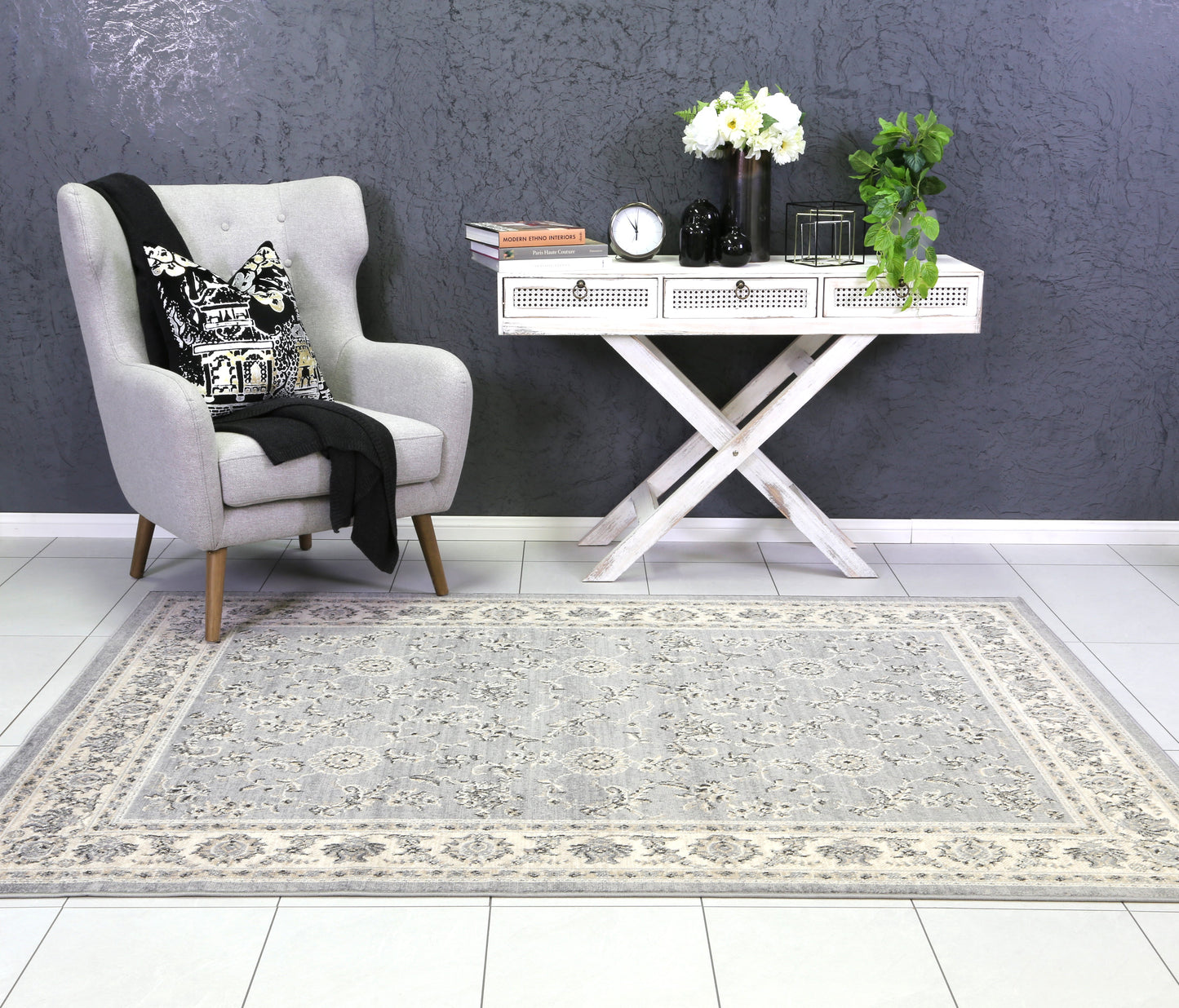 Axelle Grey Cream Border Rug