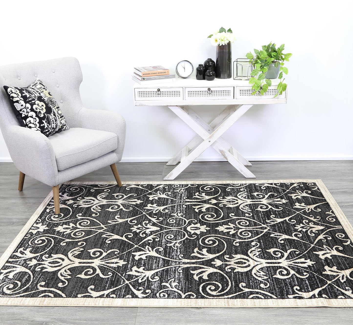 Axelle Vines Grey Beige Rug